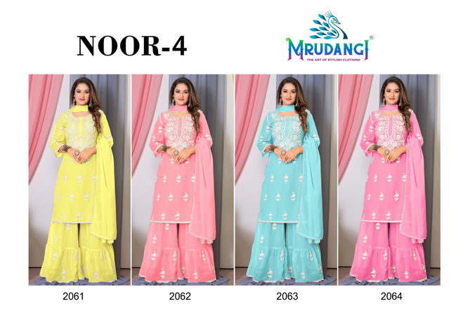 Noor 4 By Mrudangi Georgette With Cotton Readymade Sharara Suits Wholesale Market In Surat
